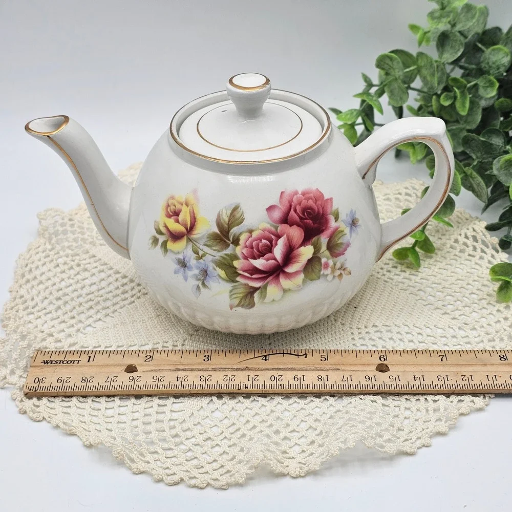 Vintage Ellgreave Wood & Sons Ironstone Floral Teapot Made in England 848D